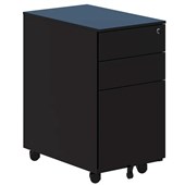 METALICON CUBE PEDESTAL SLIM 2 DRAWER 1 FILE POWDERCOAT W300 X D500 X H575MM BLACK