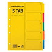 WARWICK CARDBOARD 15Z8 DIVIDER 5 TAB A4 COLOURED