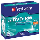 VERBATIM 95044 DVDRW 47GB 2X JEWEL CASE SILVER PACK 5