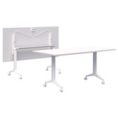 ACCENT BOOST FLIP TABLE POWDERCOAT WITH MELTECA TOP W1800 X D900 X H745MM WHITE FRAME SNOWDRIFT NATURALE TOP