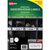 AVERY 959206 L4716 LABEL WEATHER RESISTANT REMOVABLE D30MM 48 UP WHITE PACK 20