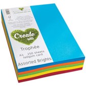 TROPHEE COLOURED PAPER A4 160GSM ASSORTED BRIGHTS PACK 250