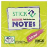 STICKN NOTES SELFADHESIVE 100 SHEET W76 X L76MM NEON GREEN