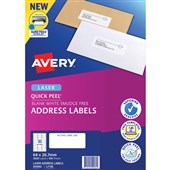 AVERY 959062 L7158 QUICK PEEL ADDRESS LABEL WITH SURE FEED LASER 30UP WHITE PACK 100